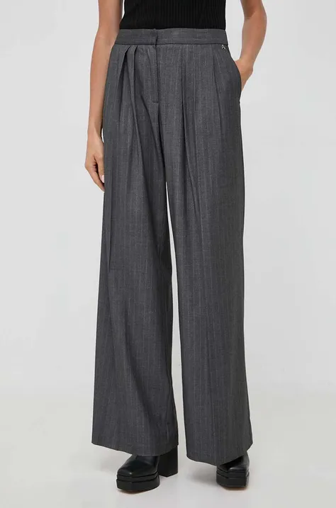 Twinset pantaloni femei, culoarea gri, lat, high waist