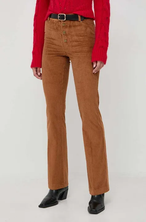 Вельветові штани Twinset колір коричневий облягаюче висока посадка