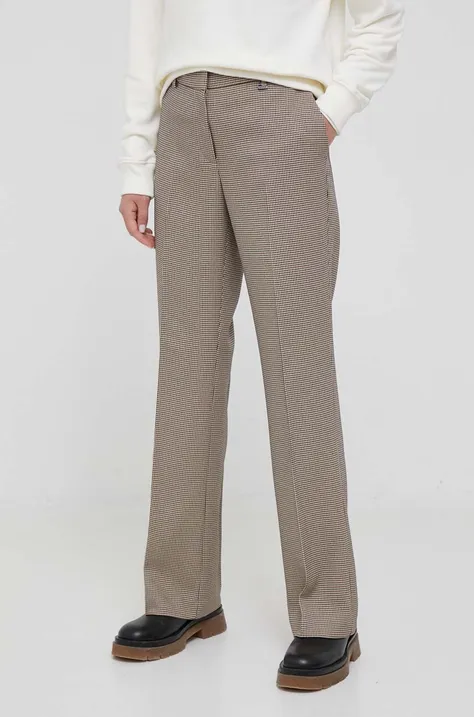 Dkny spodnie damskie kolor beżowy proste high waist