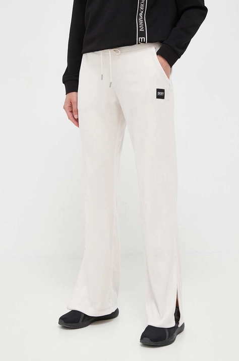 Dkny pantaloni de trening culoarea bej, neted