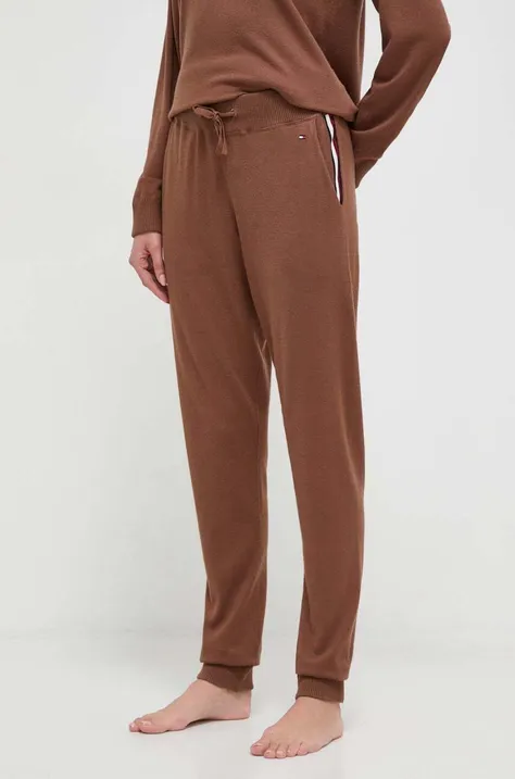Nohavice Tommy Hilfiger hnedá farba, jednofarebné