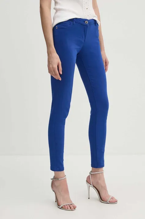 Morgan spodnie damskie kolor niebieski dopasowane medium waist
