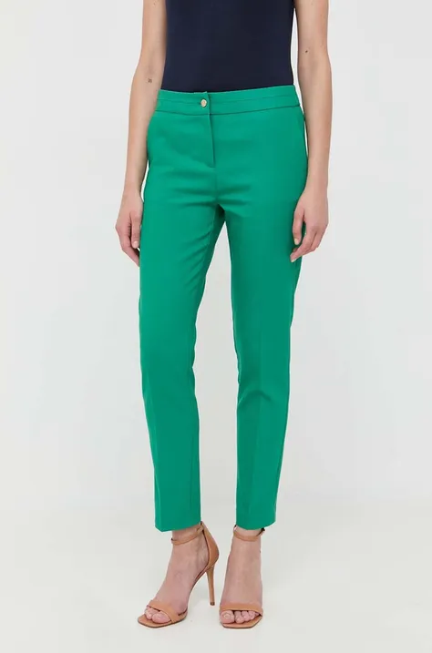 Morgan pantaloni femei, culoarea verde, fason tigareta, high waist