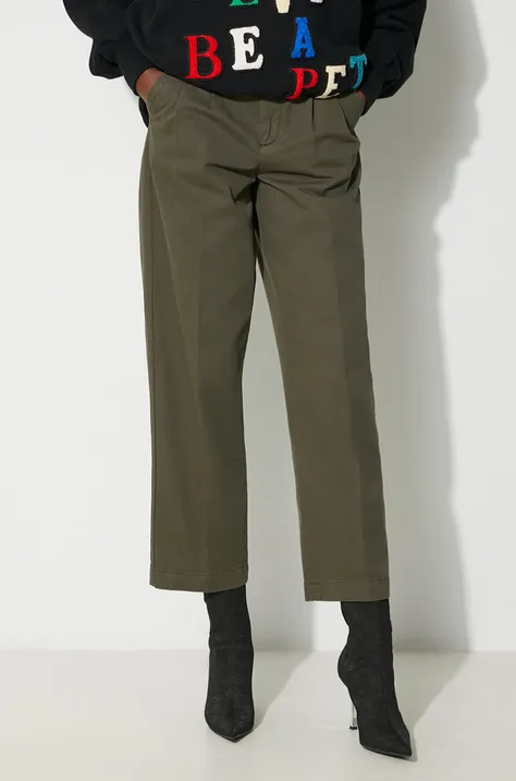 Bavlnené nohavice Carhartt WIP zelená farba, rovné, vysoký pás