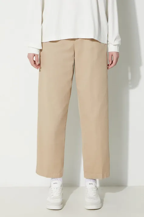 Nohavice Carhartt WIP dámske, béžová farba, široké, vysoký pás