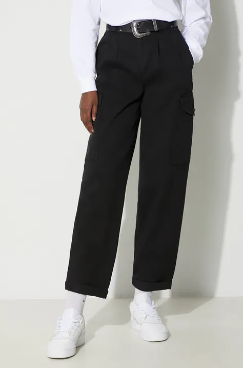 Хлопковые брюки Carhartt WIP цвет чёрный фасон cargo высокая посадка