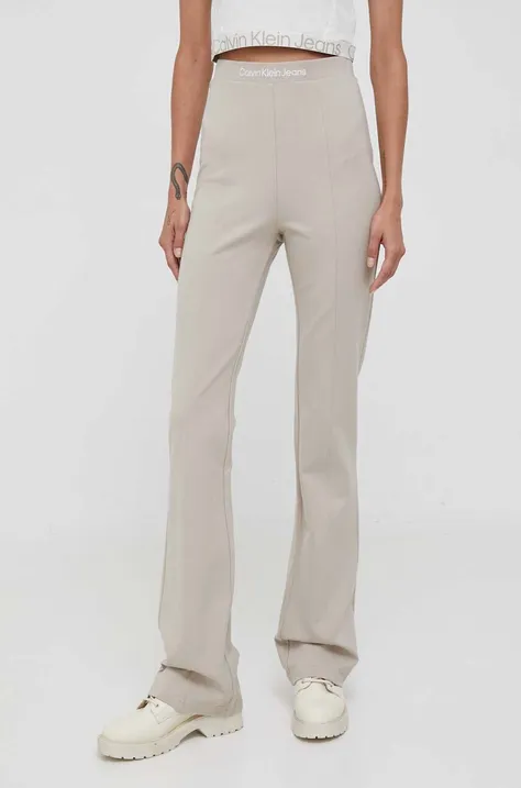 Calvin Klein Jeans spodnie damskie kolor beżowy dzwony high waist