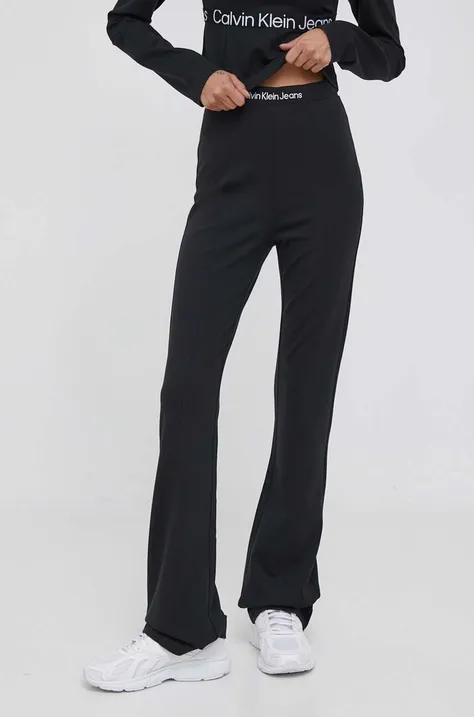 Штани Calvin Klein Jeans жіночі колір чорний кльош висока посадка