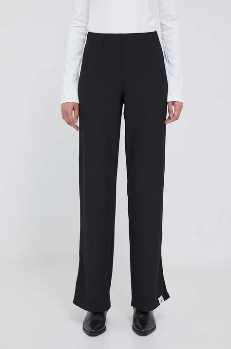 Calvin Klein Jeans pantaloni femei, culoarea negru, drept, high waist