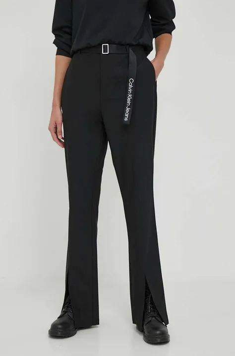 Calvin Klein Jeans spodnie damskie kolor czarny dzwony high waist
