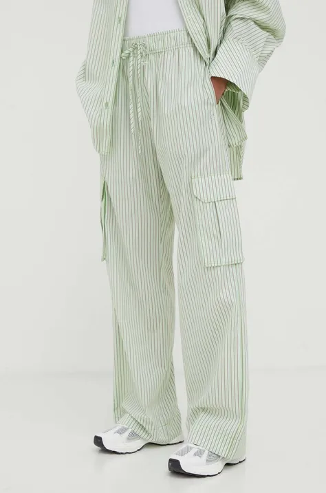 Хлопковые брюки Stine Goya Fatuna цвет зелёный прямые высокая посадка