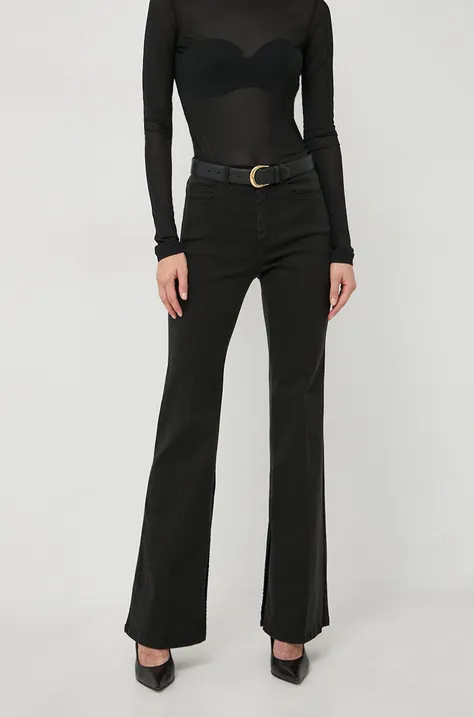 Marella spodnie damskie kolor czarny dzwony high waist
