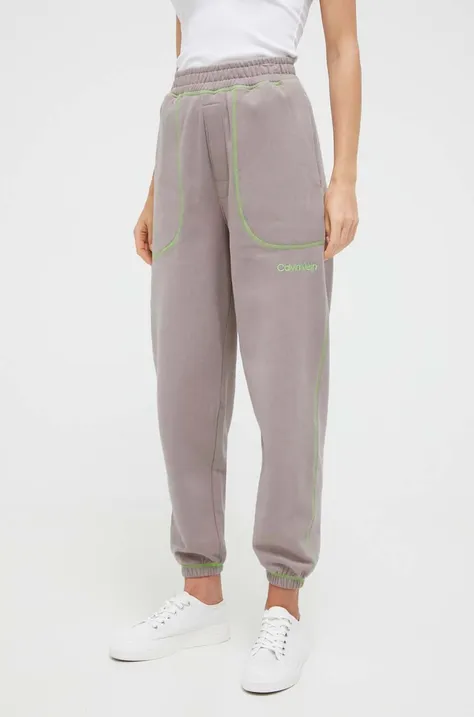 Bombažne pižama hlače Calvin Klein Underwear siva barva