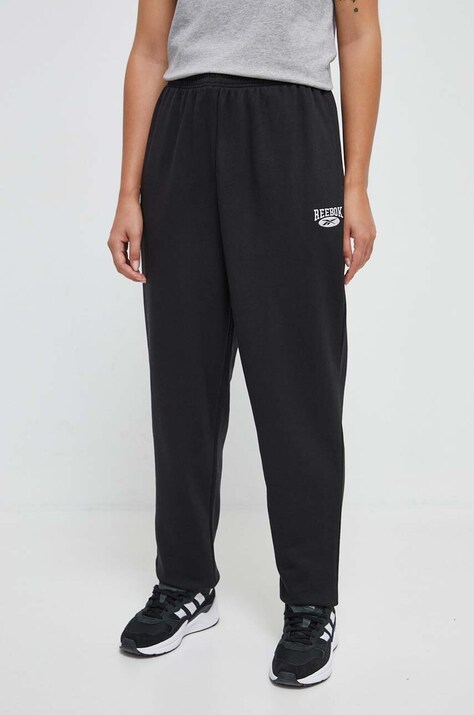 Reebok Classic pantaloni de trening din bumbac culoarea negru, neted