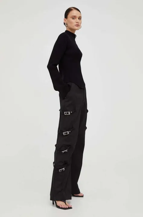 Gestuz spodnie damskie kolor czarny dzwony high waist