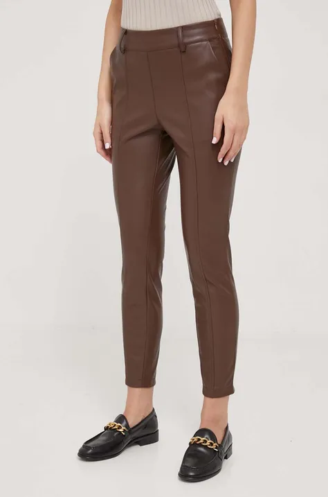 Artigli spodnie damskie kolor brązowy dopasowane high waist