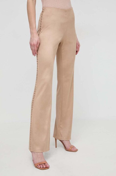 Guess pantaloni femei, culoarea bej, evazati, high waist