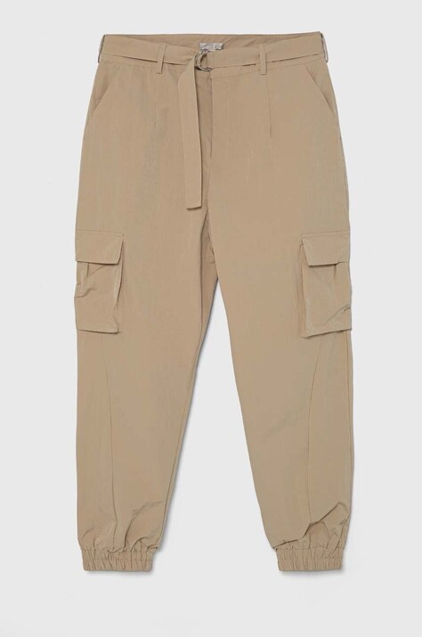 Guess pantaloni femei, culoarea bej, fason cargo, high waist