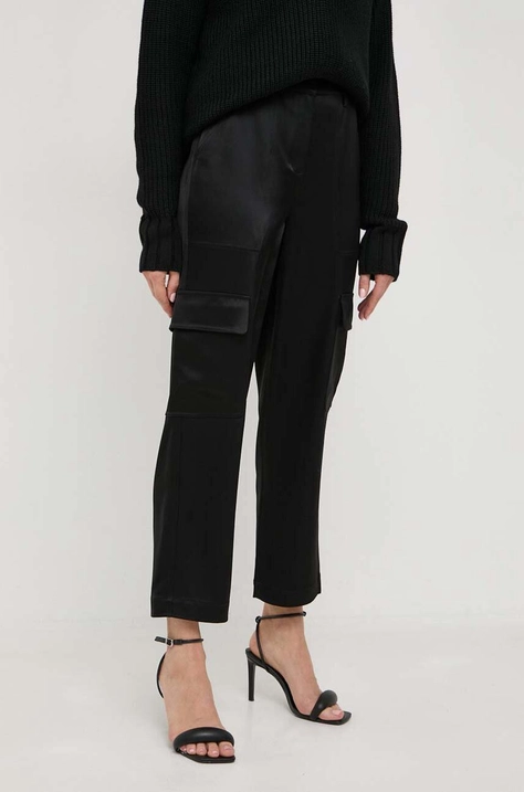 MICHAEL Michael Kors pantaloni femei, culoarea negru, drept, high waist