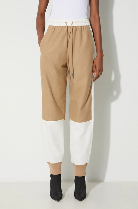 JW Anderson pantaloni de trening cu amestec de lână culoarea bej, cu model, TR0294.PG1364