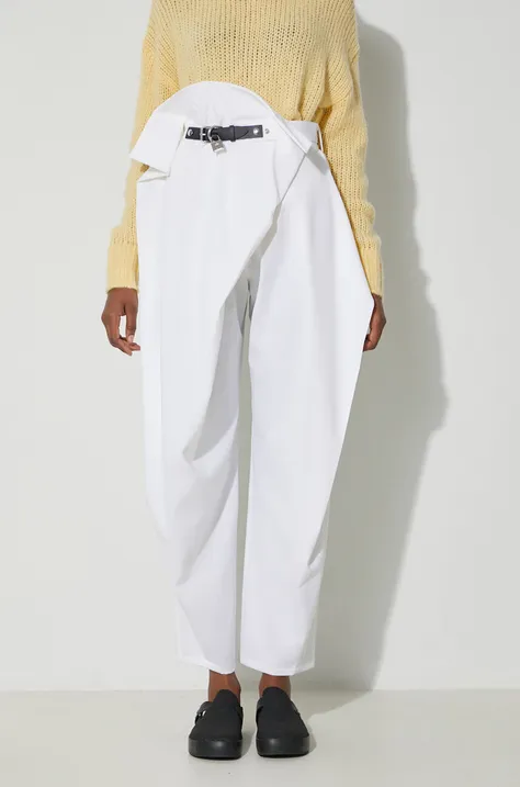 Kalhoty s příměsí vlny JW Anderson bílá barva, široké, high waist, TR0295.PG0865