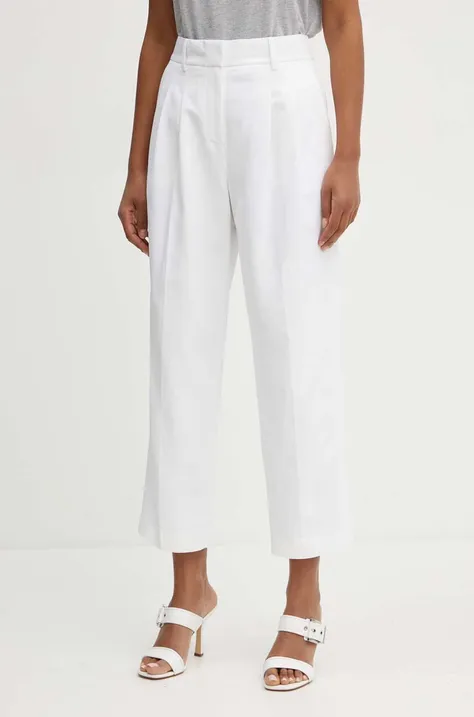 MICHAEL Michael Kors pantaloni femei, culoarea alb, fason tigareta, high waist