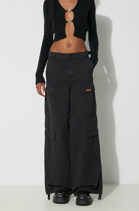 Heron Preston linen blend trousers Vintage Wash Canvas Cargo black color HWCF008F23FAB0011000