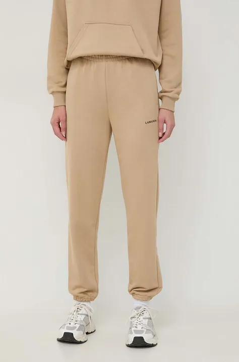 La Mania spodnie dresowe kolor brązowy dopasowane high waist