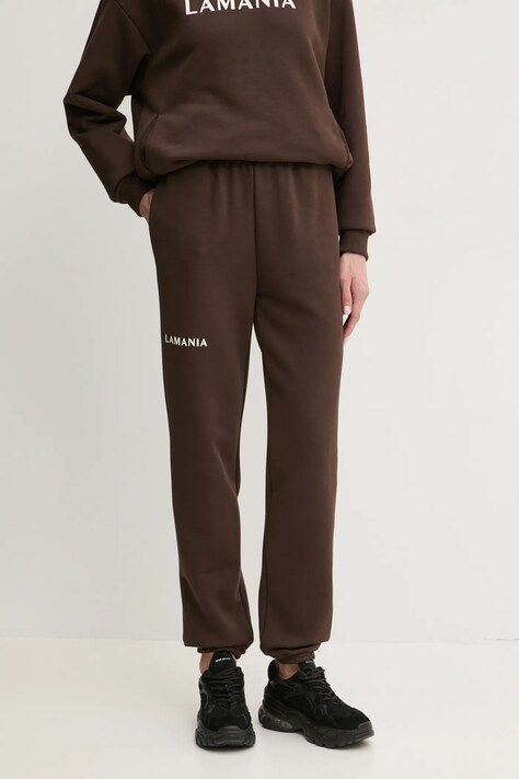 La Mania pantaloni de trening culoarea maro, high waist