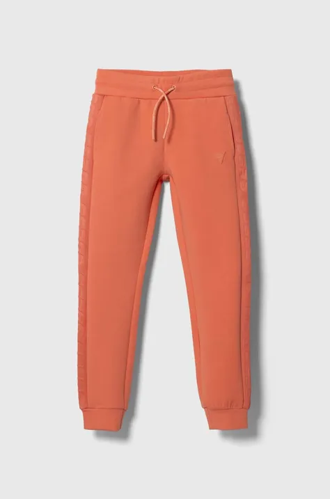 Guess pantaloni de trening pentru copii culoarea portocaliu, neted