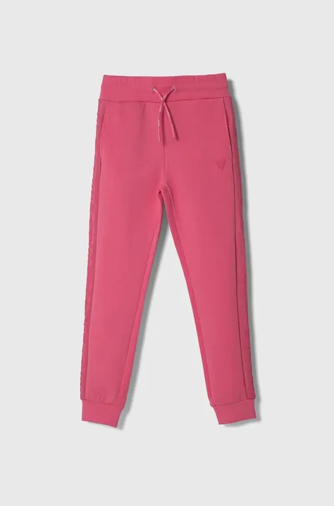 Guess pantaloni de trening pentru copii culoarea roz, neted