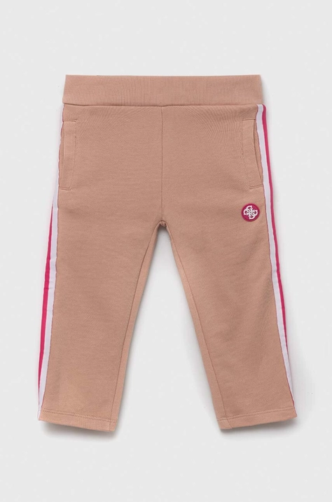 Guess pantaloni de bumbac pentru copii culoarea roz, cu imprimeu