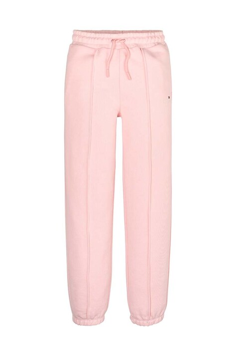 Детски памучен спортен панталон Tommy Hilfiger в розово с изчистен дизайн