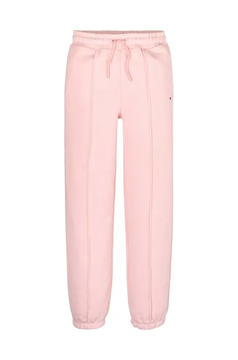 Дитячі бавовняні штани Tommy Hilfiger колір рожевий однотонні