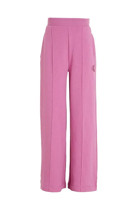 Otroški spodnji del trenirke Calvin Klein Jeans roza barva