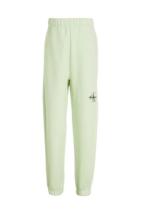Calvin Klein Jeans spodnie dresowe dziecięce kolor zielony gładkie