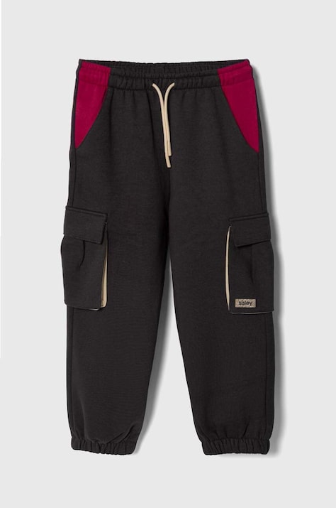 Sisley pantaloni de trening pentru copii culoarea negru, neted