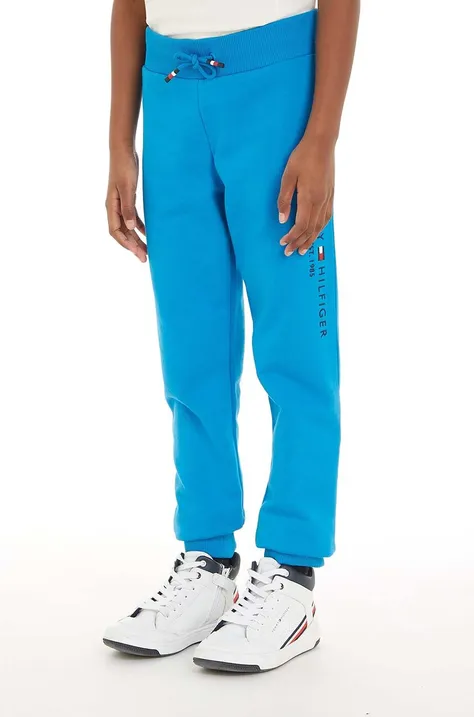 Tommy Hilfiger spodnie dresowe bawełniane dziecięce kolor niebieski gładkie