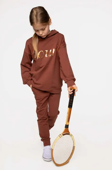 Дитячі спортивні штани Coccodrillo колір коричневий однотонні