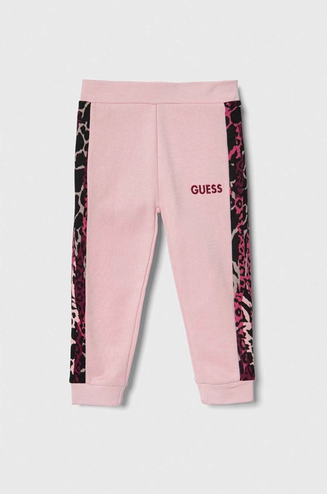 Guess pantaloni de trening din bumbac pentru copii culoarea roz, modelator