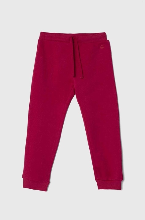 United Colors of Benetton pantaloni de trening pentru copii culoarea roz, neted