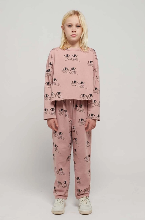 Bobo Choses pantaloni de trening din bumbac pentru copii culoarea roz, modelator