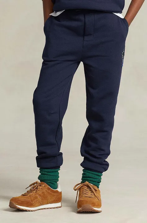 Polo Ralph Lauren pantaloni de trening din bumbac pentru copii culoarea albastru marin, neted