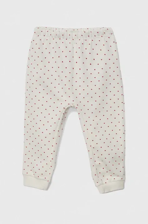 Бебешки памучен спортен панталон United Colors of Benetton в бяло с десен