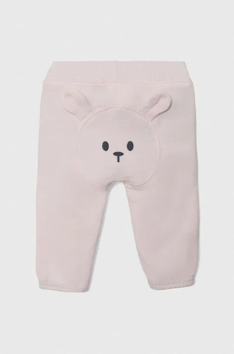 Хлопковые штаны для младенцев United Colors of Benetton цвет розовый с аппликацией