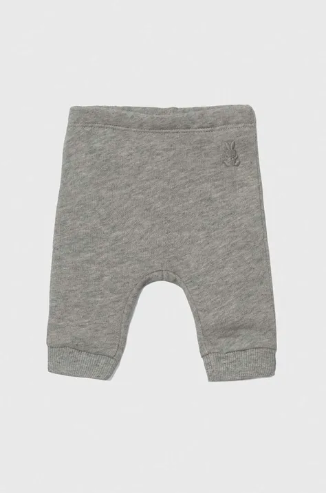 Хлопковые штаны для младенцев United Colors of Benetton цвет серый однотонные