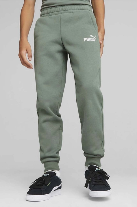 Дитячі спортивні штани Puma ESS Logo Pants FL cl B колір зелений з принтом