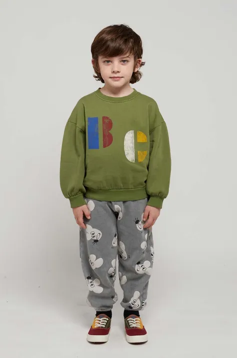 Детски памучен спортен панталон Bobo Choses в сиво с десен