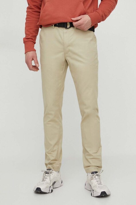 Nohavice Calvin Klein pánske, zelená farba, priliehavé, K10K110979