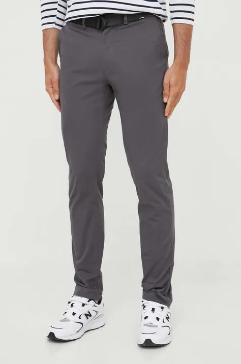 Nohavice Calvin Klein pánske, šedá farba, priliehavé
